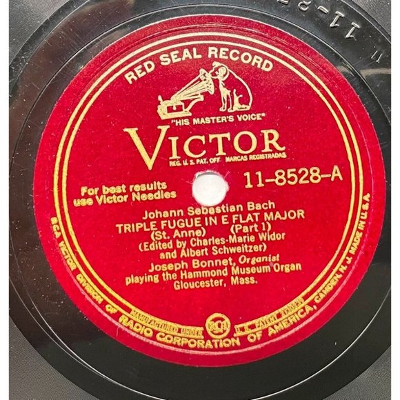 Joseph Bonnet Triple Fugue in E Flat Minor RCA Victor 11-8528 Organ Solos 78 - Picture 1 of 5